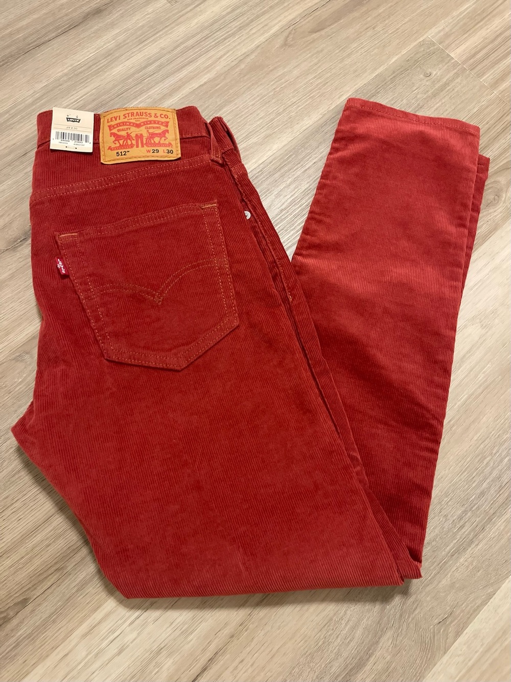 NWT Levi's 512 Slim Taper Corduroy Jeans - brick Red - 29x30